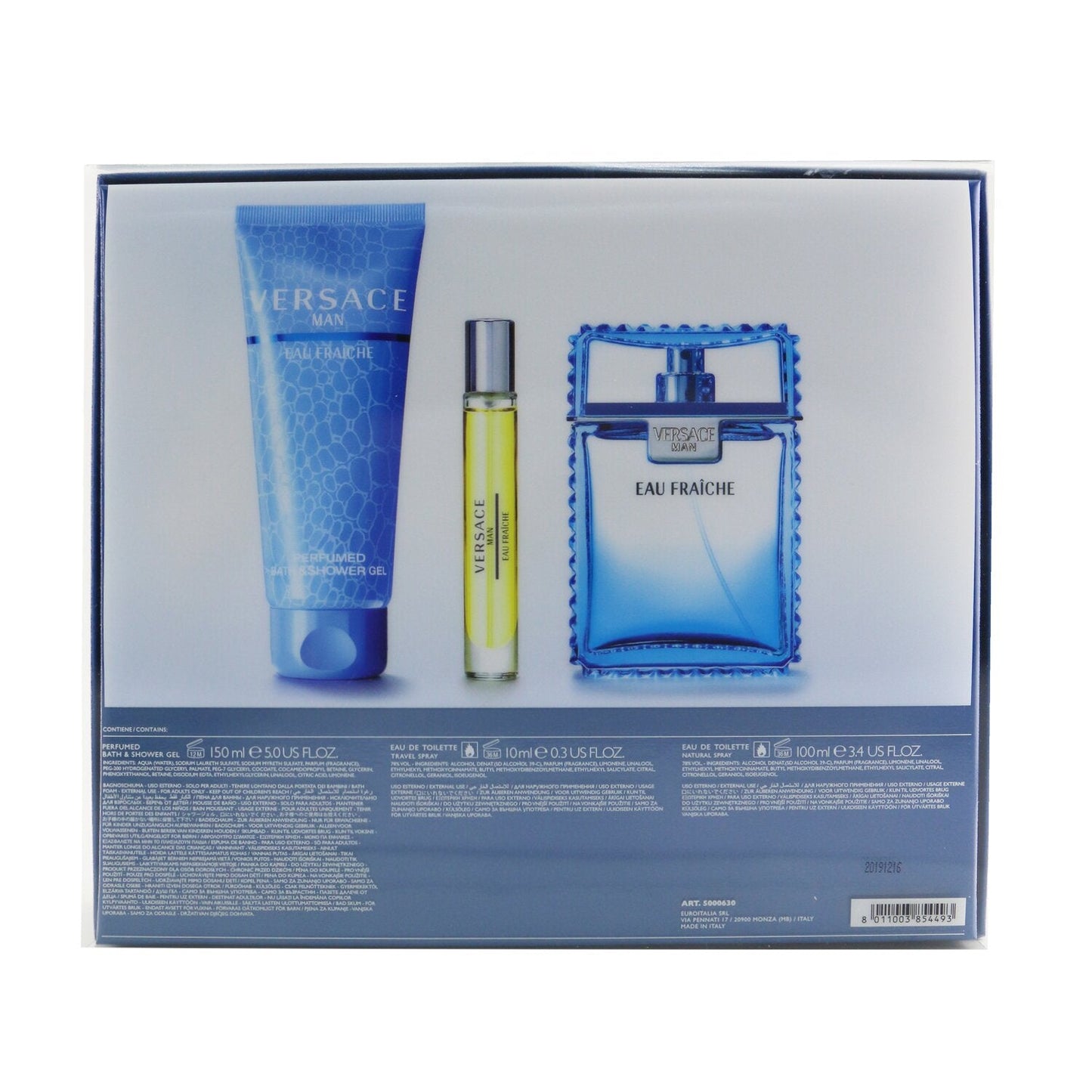 Versace Eau Fraiche Coffret: Eau De Toilette Spray 100ml/3.4oz + Bath&Shower Gel 150ml/5oz + Eau De Toilette Spray 10ml/0.3oz 3pcs