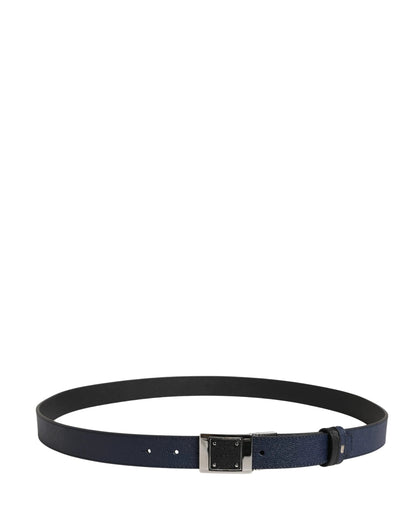 Dolce & Gabbana Men Blue Calfskin Leather Square Buckle Belt