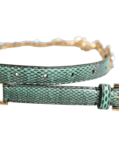 Dolce & Gabbana Green Leather Daisy Crystal Embellished Waist Belt