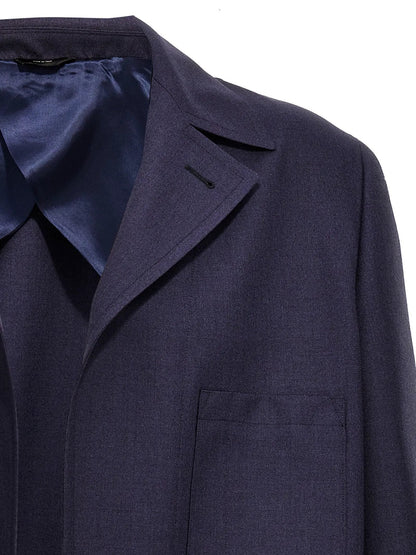 Fendi Blue Virgin Wool Full-Length Jacket
