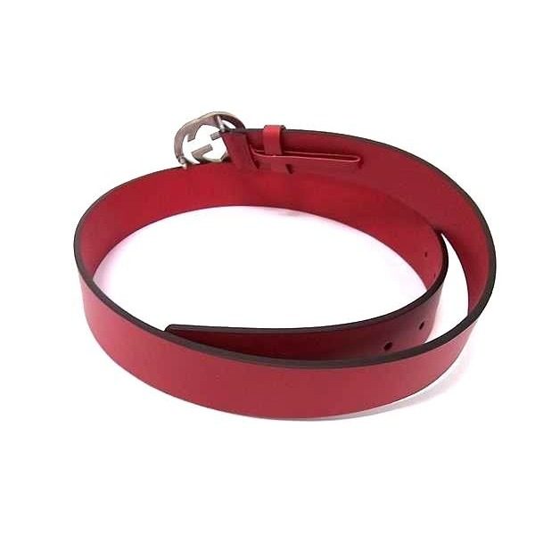 Gucci Interlocking Leather Silver Belt Red