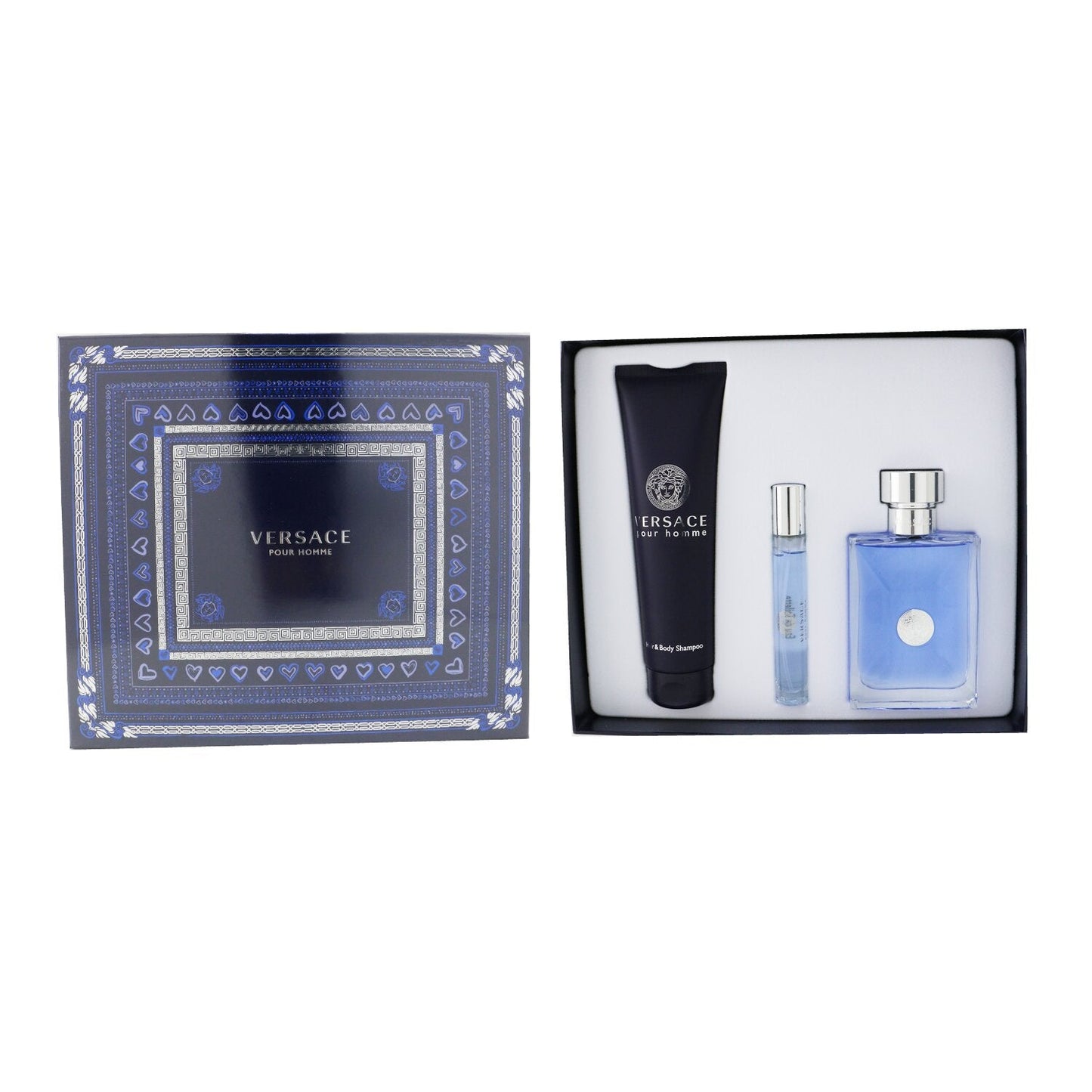 Versace Versace Pour Homme Coffret: Eau De Toilette Spray 100ml/3.4oz + Eau De Toilette Spray 10ml/0.3oz + Hair & Body Shampoo 150ml/5oz  3pcs