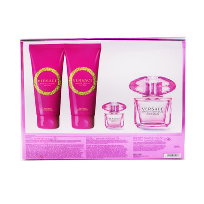 Versace Bright Crystal Absolu Coffret: Eau De Parfum Spray 90ml + Body Lotion 100ml +Eau De Parfum 5ml + Shower Gel 100ml  4pcs