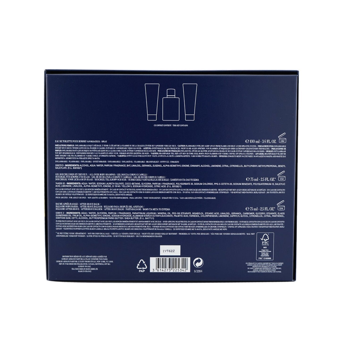 Giorgio Armani Acqua Di Gio Coffret: Eau De Toilette Spray 100ml/3.4oz + All Over Body Shampoo 75ml/2.5oz + After Shave Balm 75ml/2.5oz (Unboxed)  3pcs