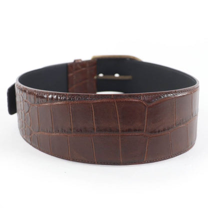 Saint Laurent Logo Croc Shape Pressed Leather Belt Brown 65 Storage
