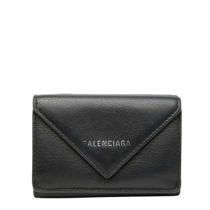 Balenciaga Paper Mini Wallet Trifold Compact Black Leather