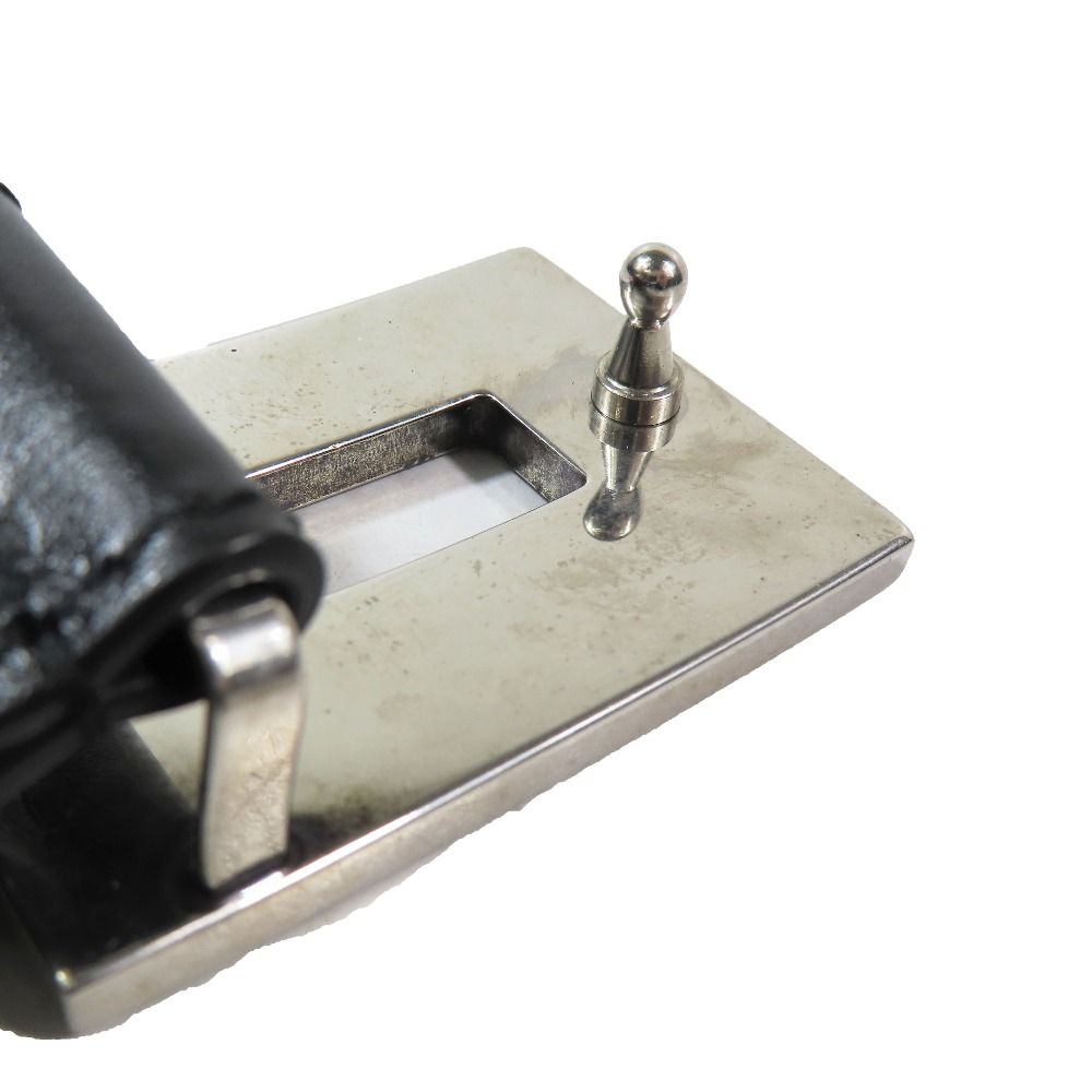 Gucci Square Flower Buckle Belt Leather Memorable Eyelet Black Silver