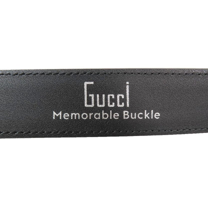 Gucci Square Flower Buckle Belt Leather Memorable Eyelet Black Silver