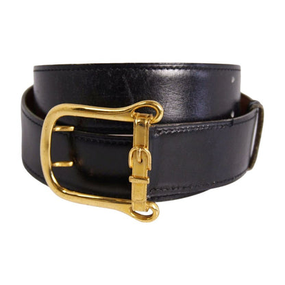 Hermes Vintage Leather Belt Black Gold Buckle