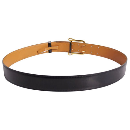 Hermes Vintage Leather Belt Black Gold Buckle