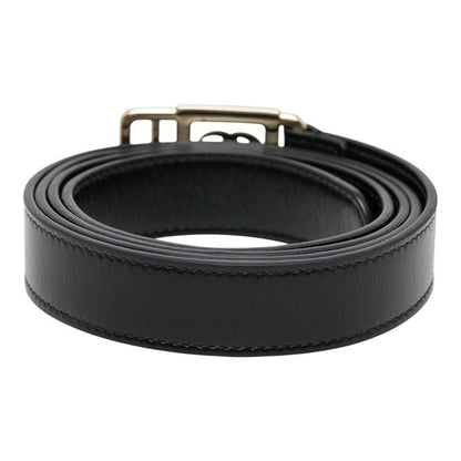 Gucci Double Buckle Slim Belt Black Gold Leather Plated