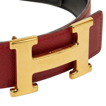 Hermes Constance Belt Buckle Reversible Vintage 65 Red Black Gold Leather