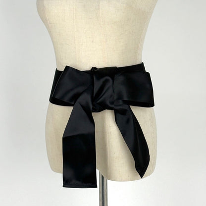 Chanel CC Logo Belt Ribbon Sash Fabric Leather Black