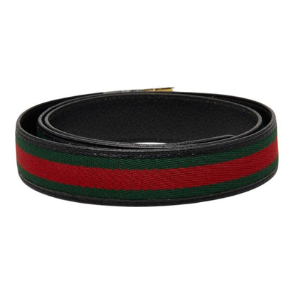 Gucci Sherry Line GG Logo Buckle Belt Black Green Red Leather
