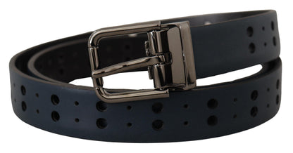 Dolce & Gabbana Blue Perforated Skinny Leather Metal Buckle Belt