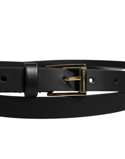 Dolce & Gabbana Black Calfskin Classic Metal Logo Buckle Belt