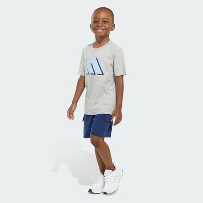 Kids' adidas Two-Piece Short Sleeve Heather Cotton Tee and Cargo French Terry Shorts Set