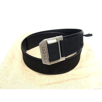 Gucci H9 Hlx GG Pattern Nylon And Leather Silver Hardware Belt