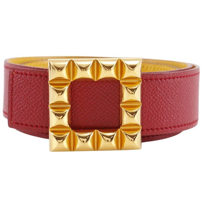 Hermes Medallion Reversible Vintage Leather Red Yellow Belt