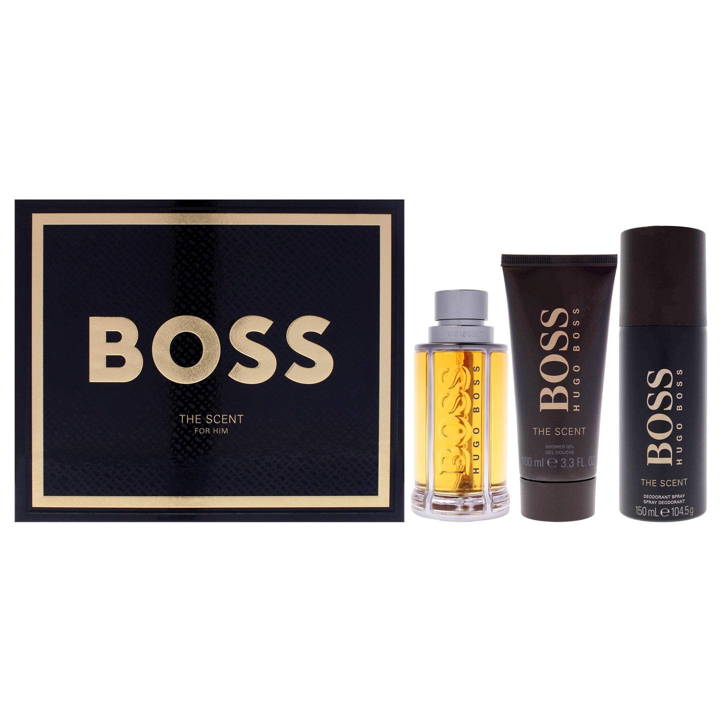 Hugo Boss Boss The Scent by Hugo Boss for Men - 3 Pc Gift Set 3.3oz EDT Spray, 3.3oz Shower Gel, 5oz Deodorant Spray