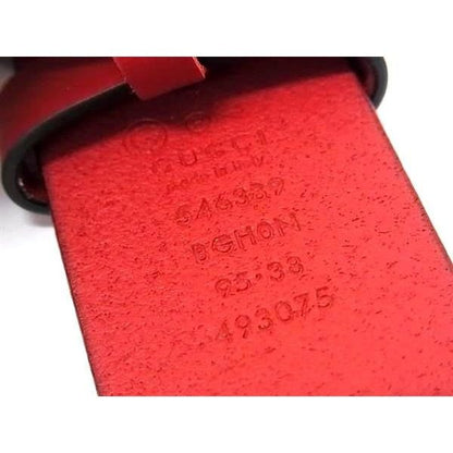 Gucci Interlocking Leather Silver Belt Red