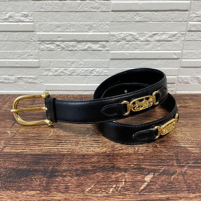 Celine Leather Carriage Logo Gold Belt Black