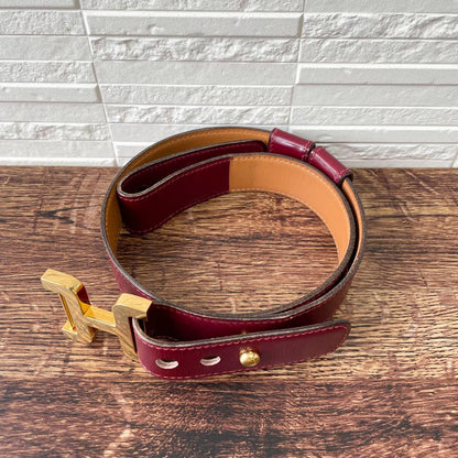 Hermes Leather Buckle Gold Belt Bordeaux